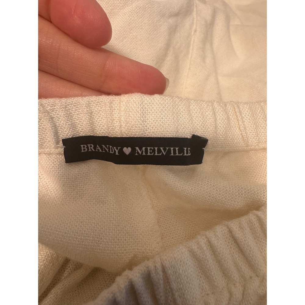 Brandy Melville Cream Ivory Cotton Linen Knit Wide Leg Pants One Size Stretchy - Picture 3 of 4